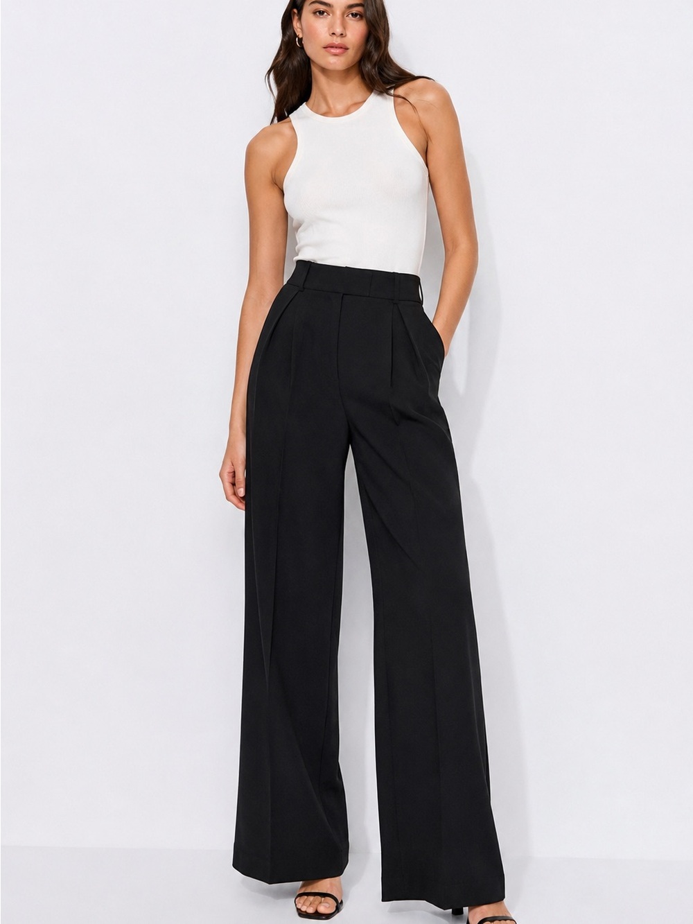 Zara NWT Black High Waist Wide Leg Tailored Trousers Size M